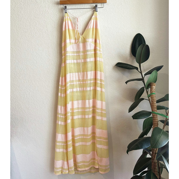 For Love & Lemons Maxi Beach CoverUp Dress Large Sheer Slit Halter Boho Vacation - Picture 1 of 9